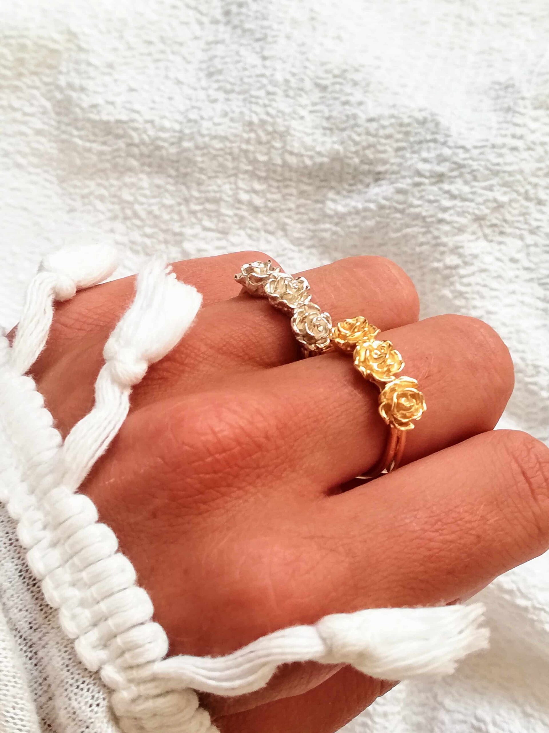 bague roses or argent