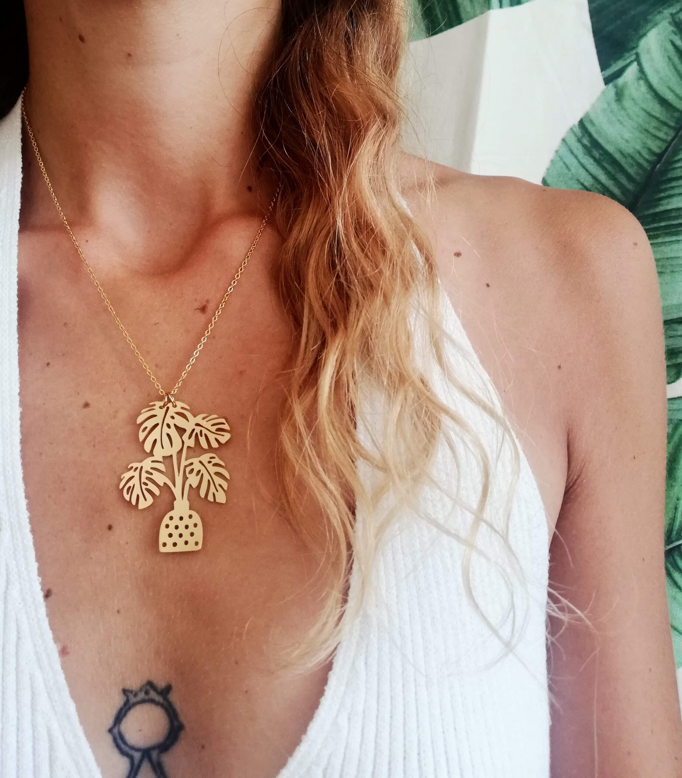 collier-vegetal-or collier vegetal or