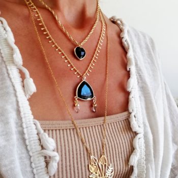 collier coeur or pierre agate noire